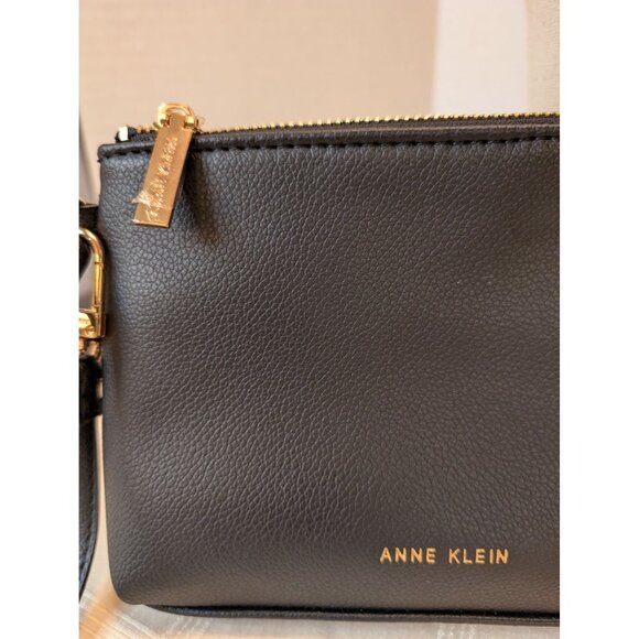 Anne Klein Canvas Tote Bag Patent Leather Handles Rope Trim W/ Accessory Pouches - Picture 3 of 16